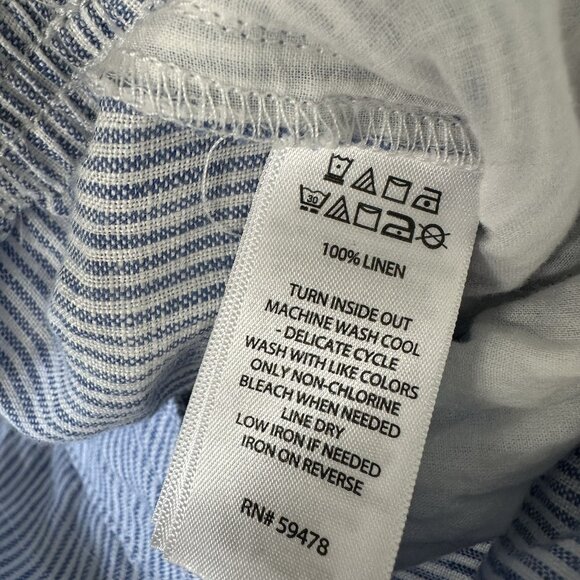 Tahari Pull on Pants Size S Wide Leg 100% Linen Cropped Blue White Stripe - Picture 5 of 11